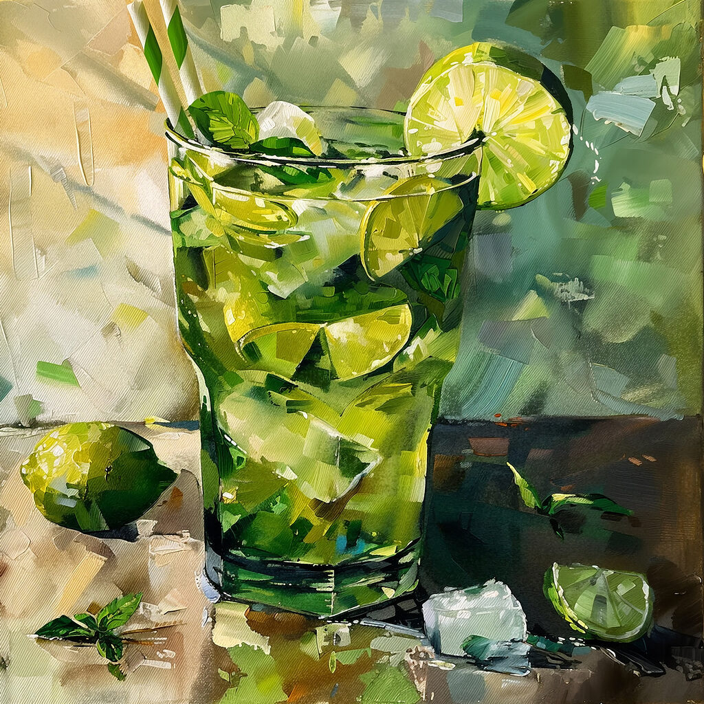 Painting of a drink with limes and ice