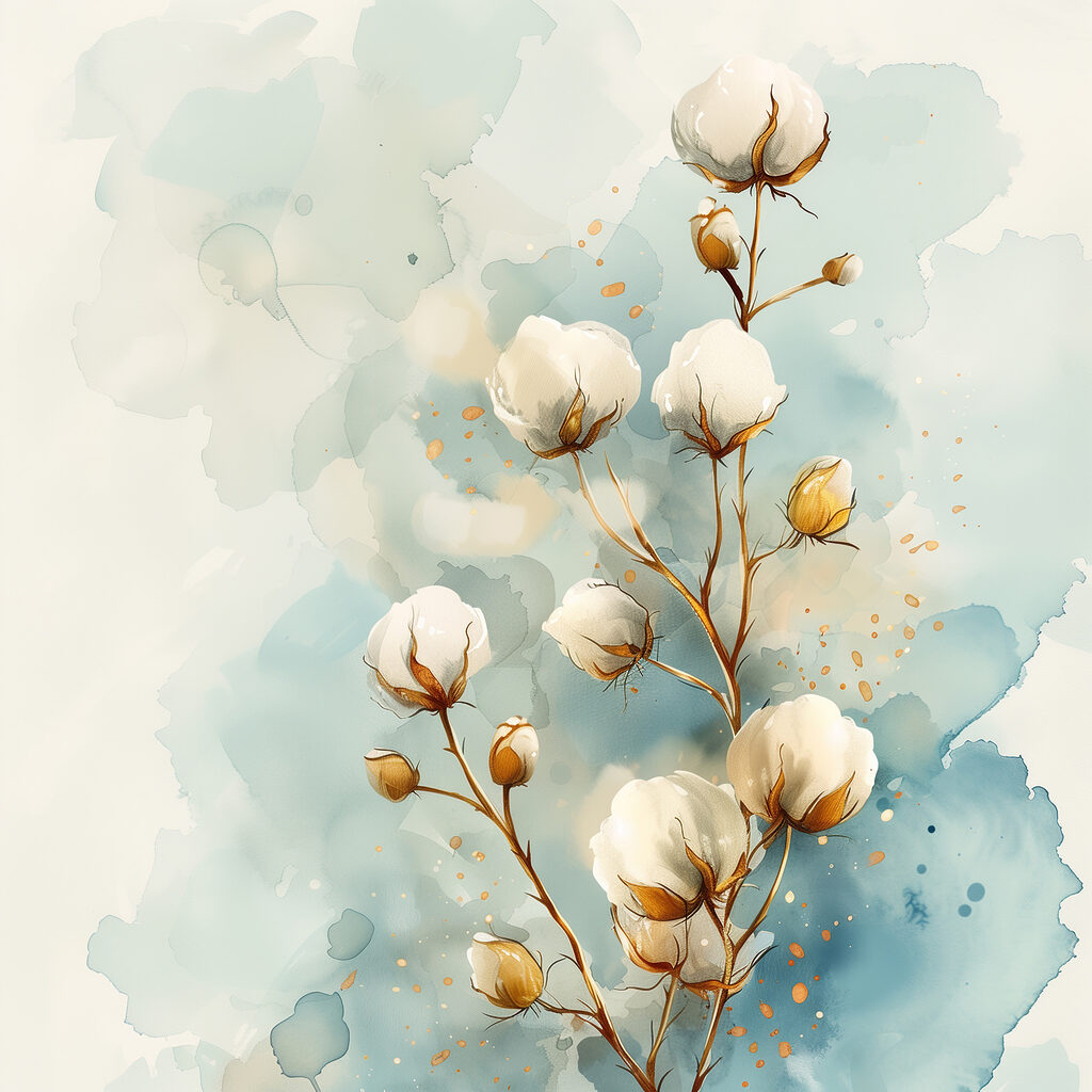 Watercolor of cotton flowers Watercolor of cotton flowers