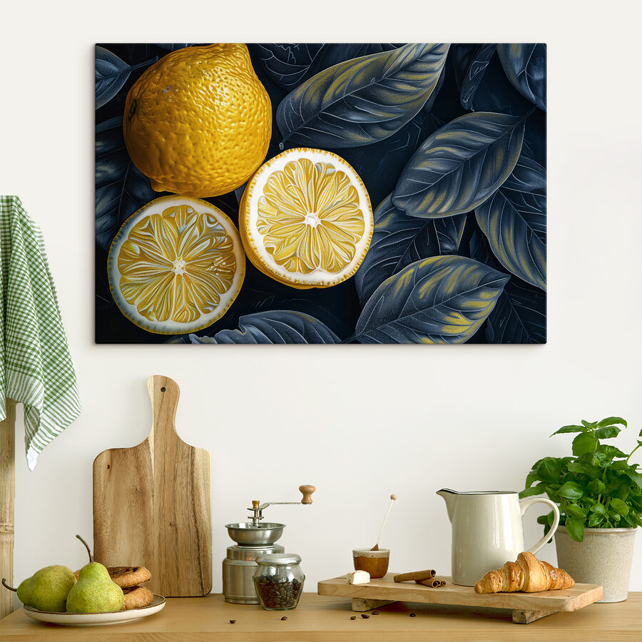 Citron rozříznutý napůl s listy Citron rozříznutý napůl s listy