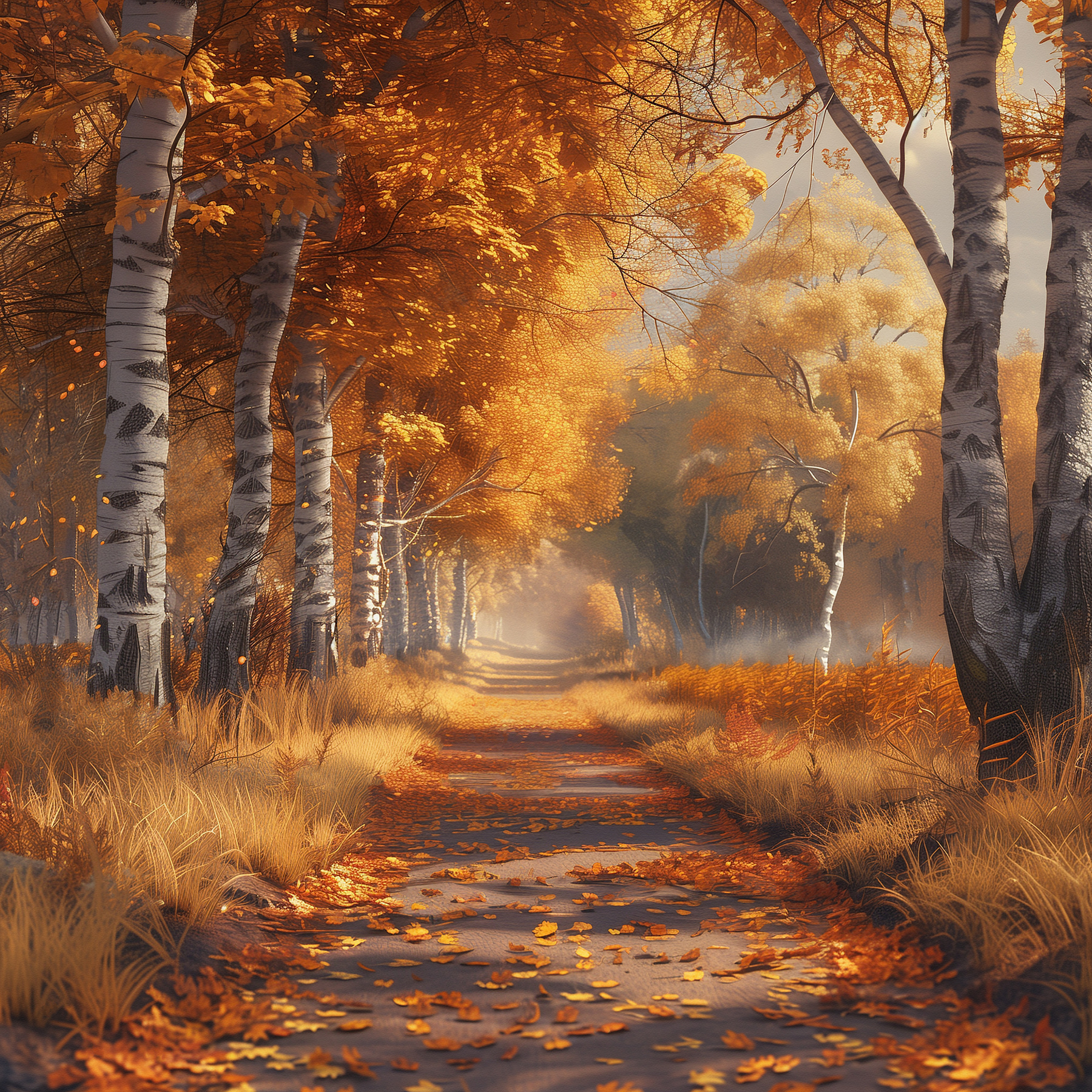 Path with orange leaves on it