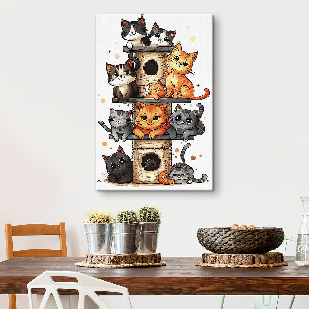 Group of cats on a tower Group of cats on a tower