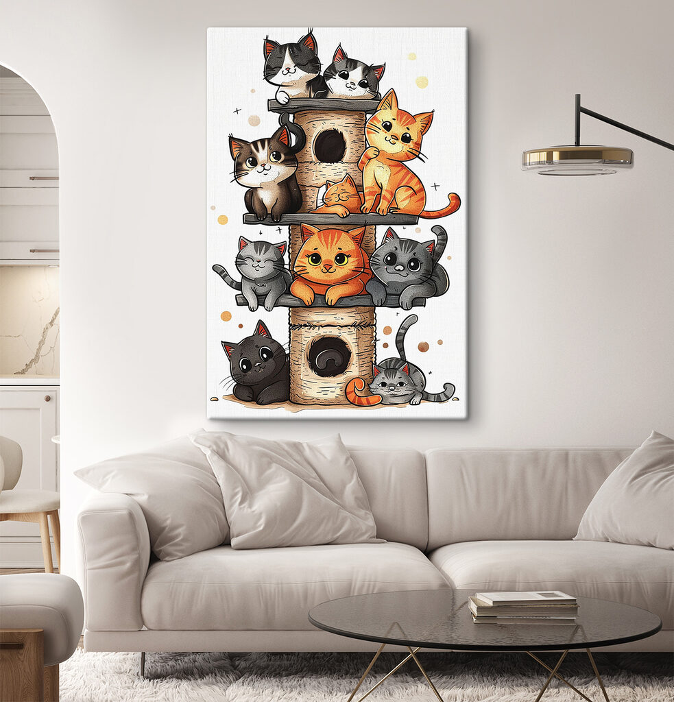 Group of cats on a tower Group of cats on a tower