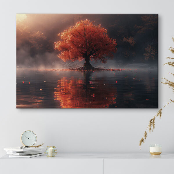 Strom s oranžovými listy v jezeře Strom s oranžovými listy v jezeře