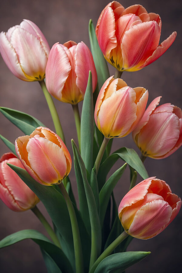 Skupina růžových a žlutých tulipánů Skupina růžových a žlutých tulipánů