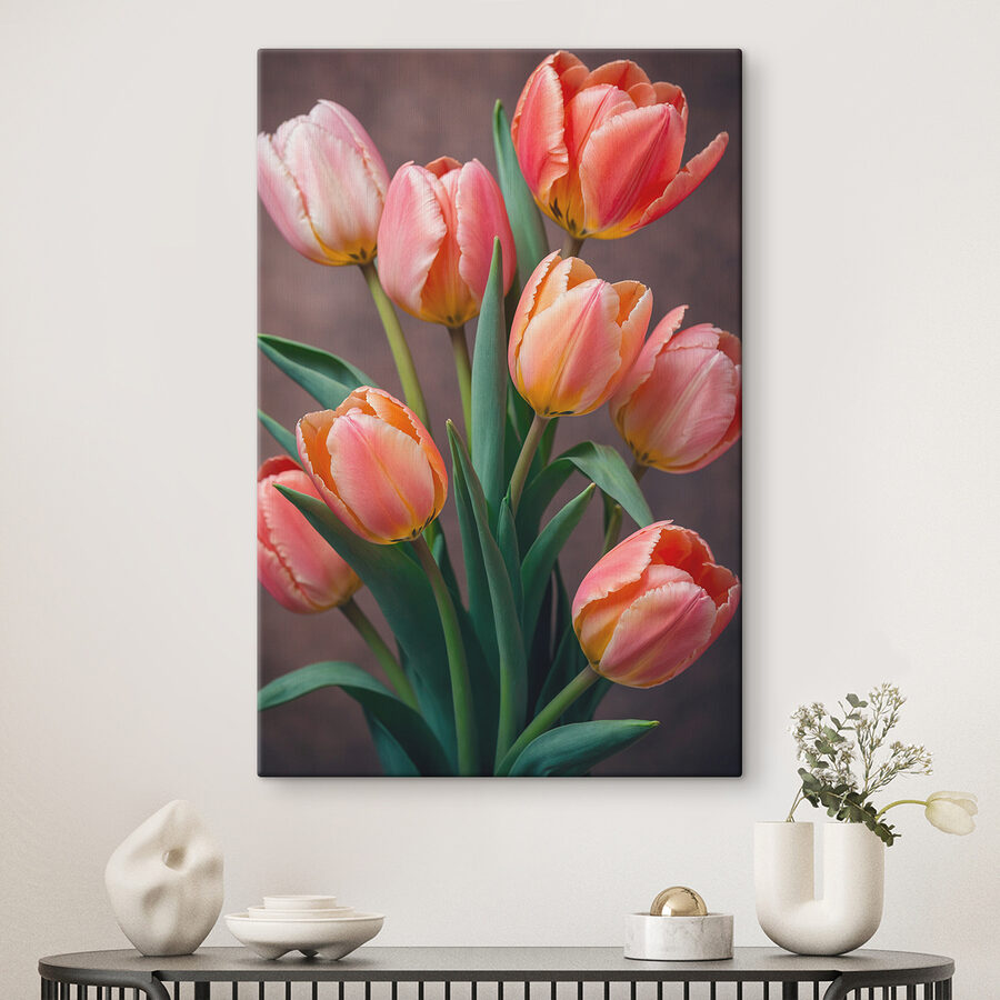 Skupina růžových a žlutých tulipánů