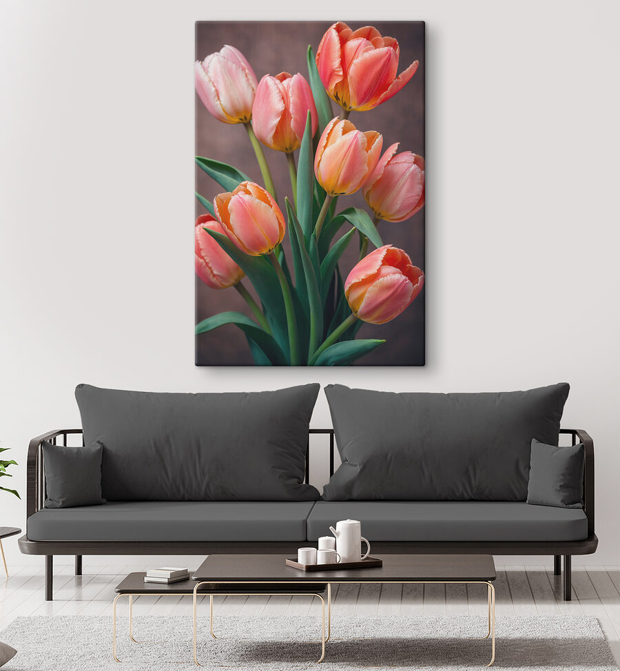Skupina růžových a žlutých tulipánů