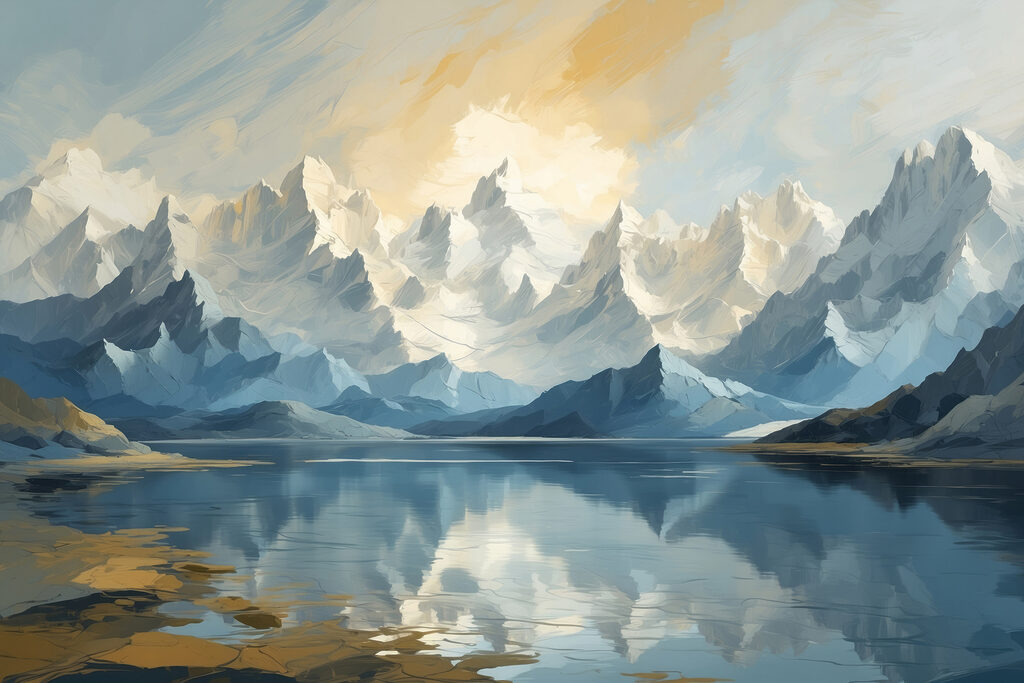 Lake with mountains and clouds