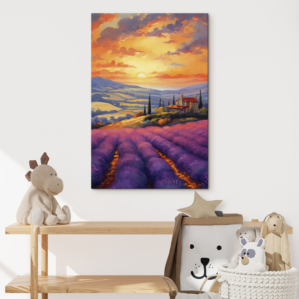House on a hill with lavender fields