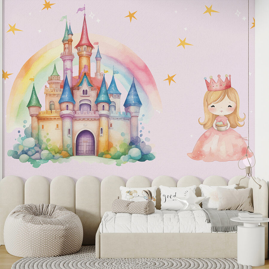 Kreslený obrázek princezny a hradu