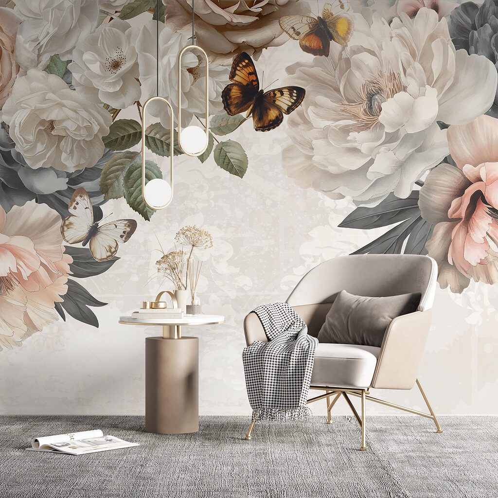 Group of flowers with butterflies Group of flowers with butterflies