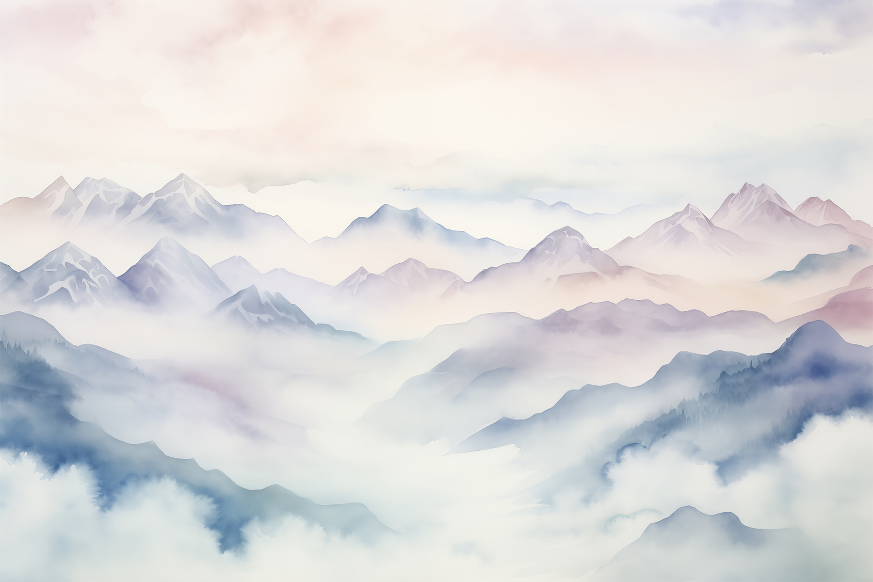 Painting of mountains and clouds