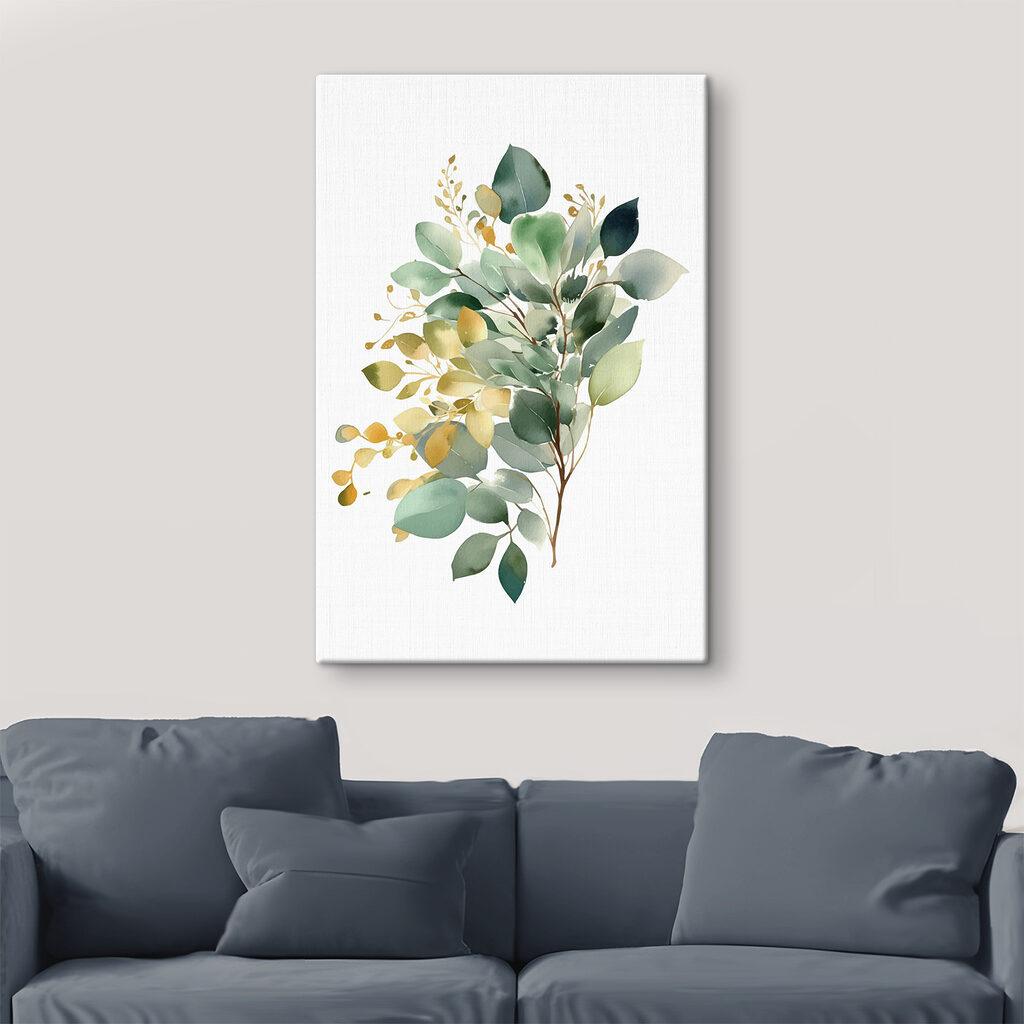 Watercolor painting of a branch with leaves
