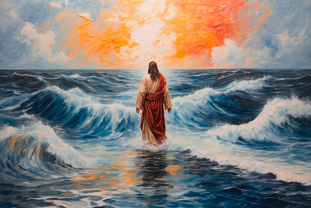Painting of a man standing in the water Painting of a man standing in the water