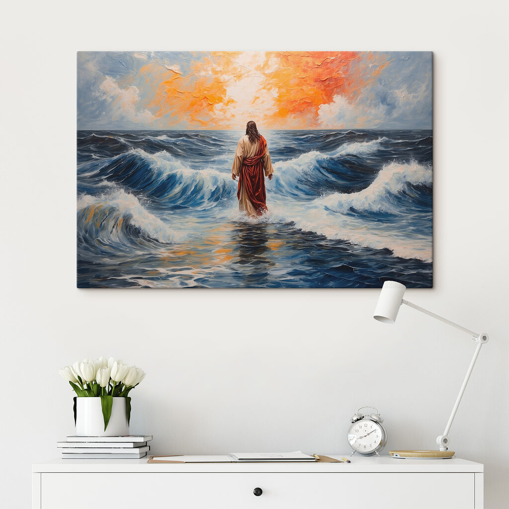 Painting of a man standing in the water Painting of a man standing in the water