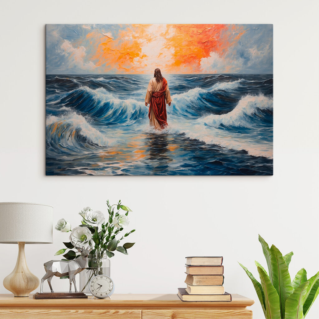 Painting of a man standing in the water Painting of a man standing in the water