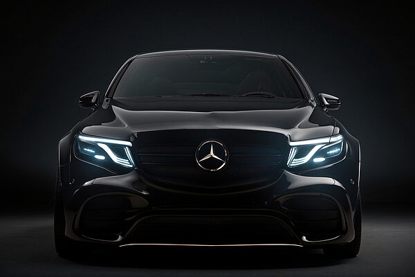Black car with lights on Black car with lights on