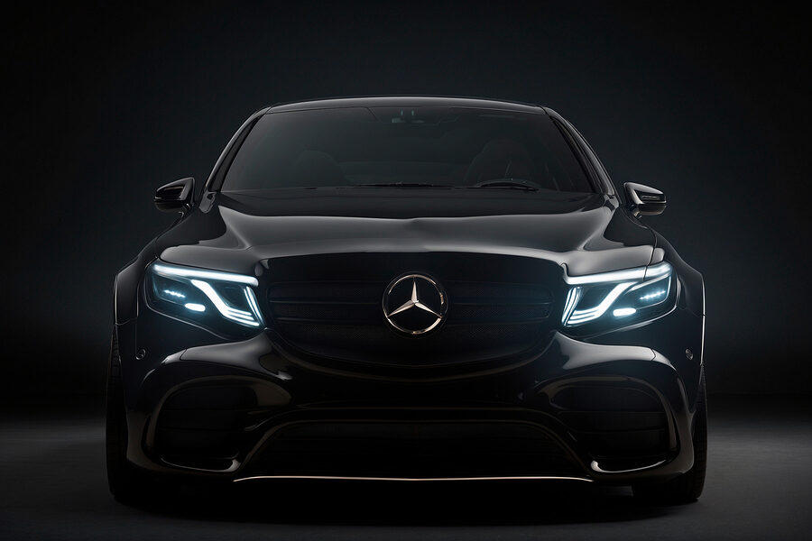 Black car with lights on Black car with lights on