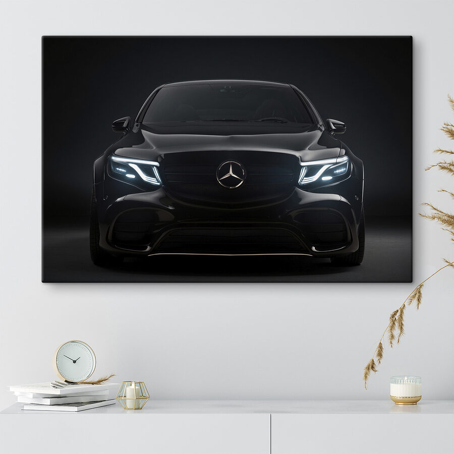 Black car with lights on Black car with lights on