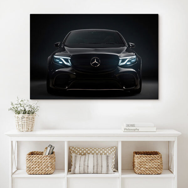 Black car with lights on Black car with lights on