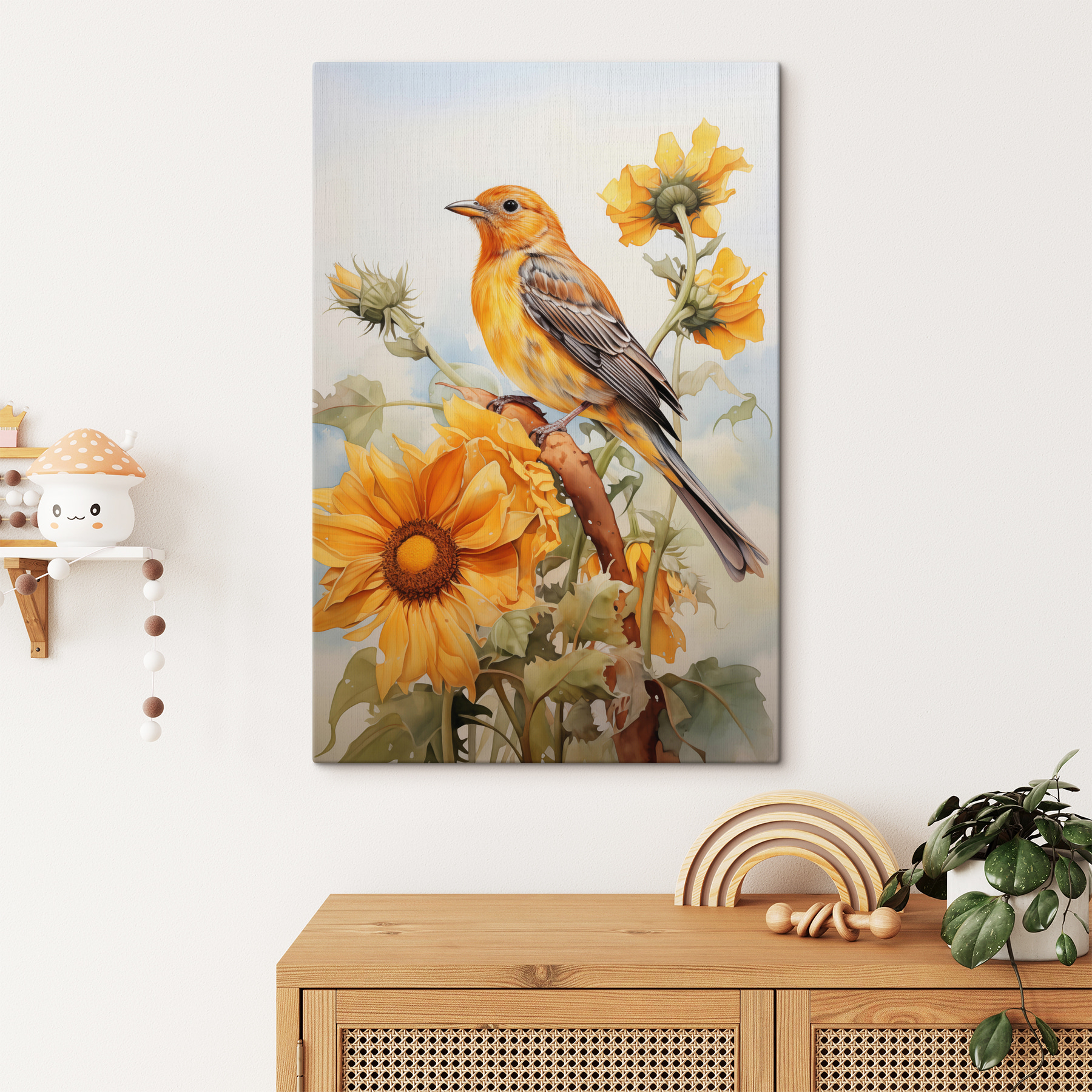 Bird on a branch with flowers