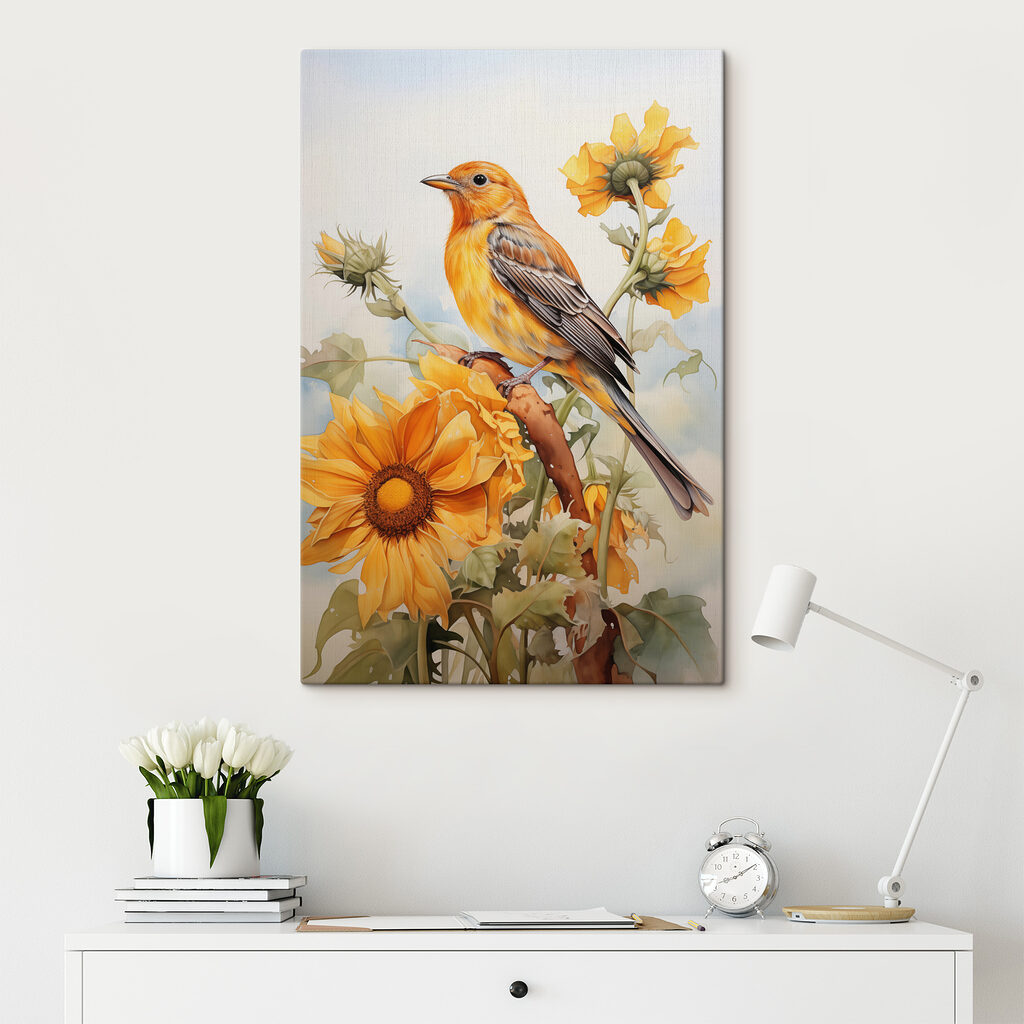 Bird on a branch with flowers