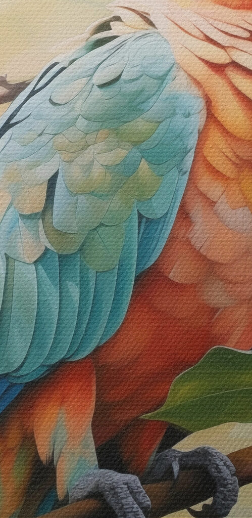 Colorful bird sitting on a branch with flowers