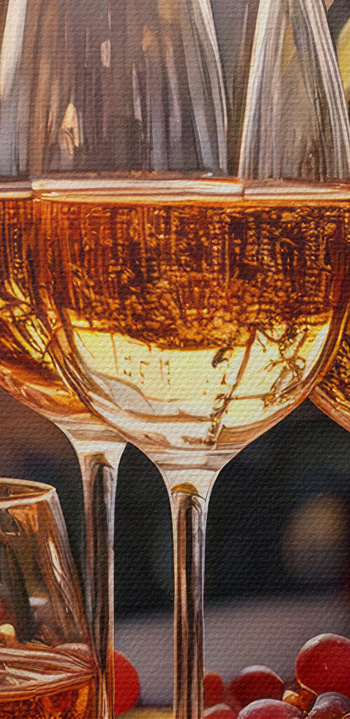 Group of wine glasses and grapes on a table