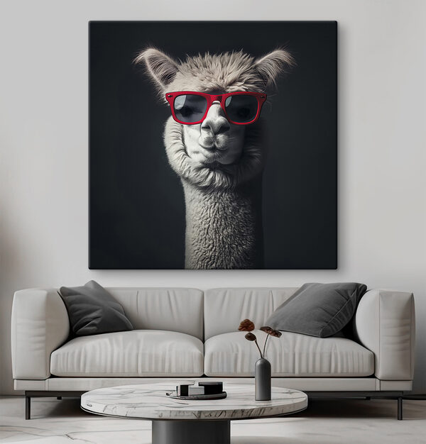 Lama s červenými slunečními brýlemi Lama s červenými slunečními brýlemi