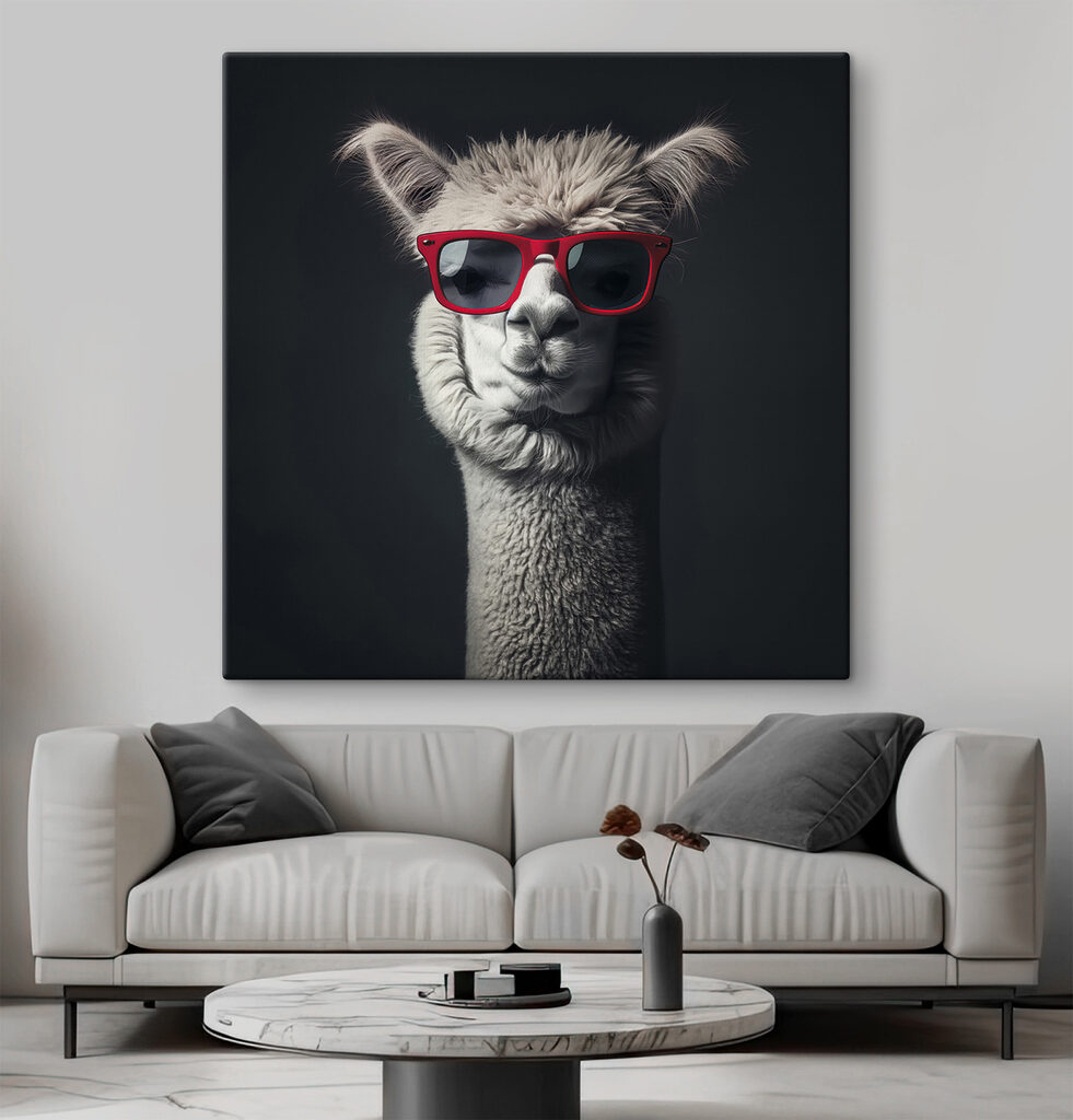 Llama wearing red sunglasses