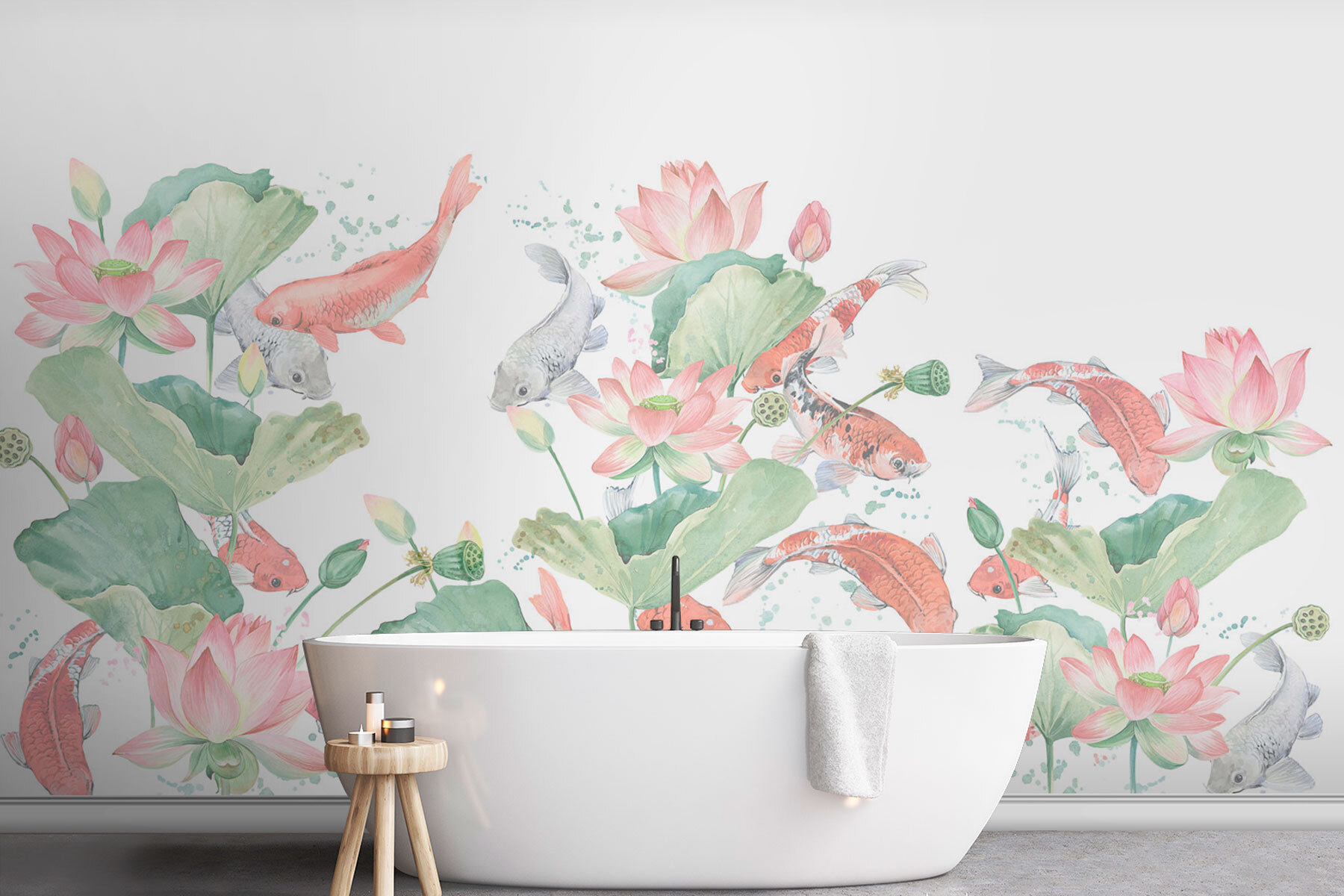 Watercolor painting of fish and flowers