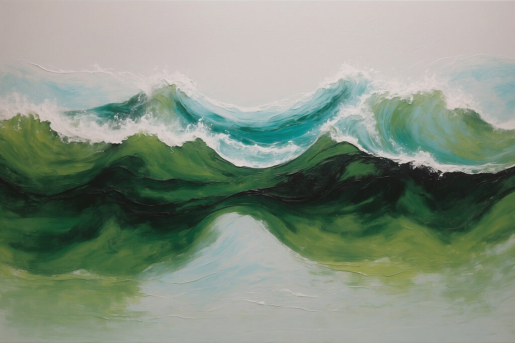 Painting of green and blue waves Painting of green and blue waves