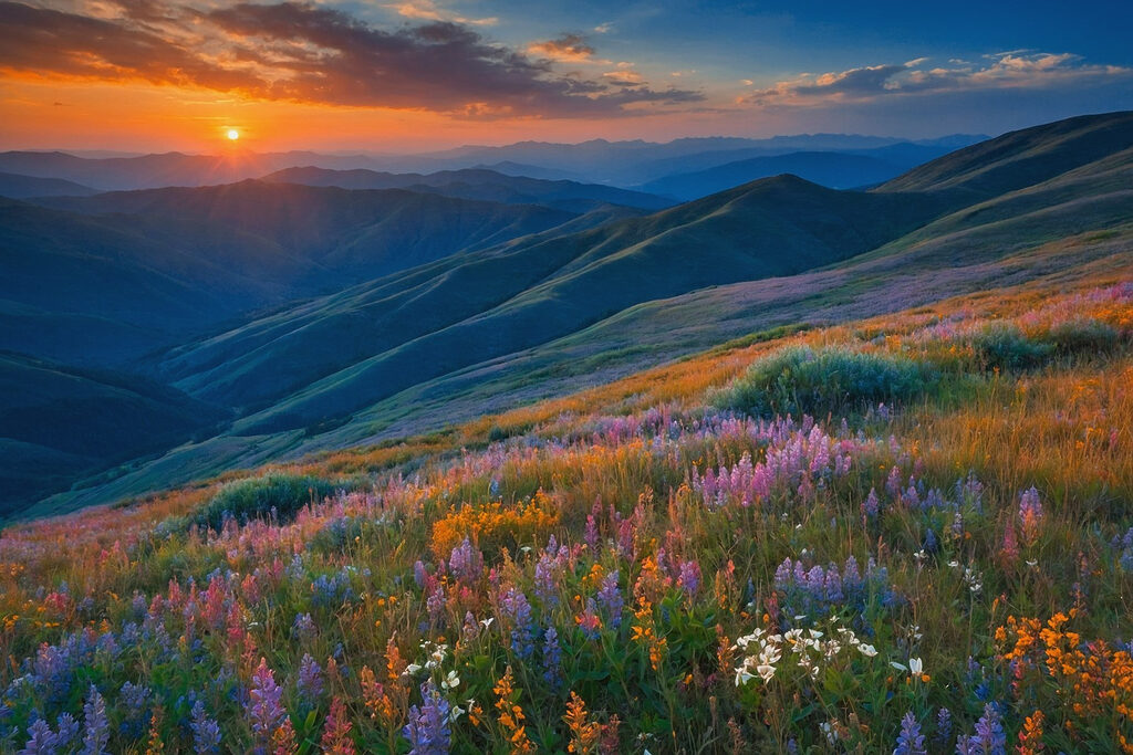 Field of flowers on a mountain