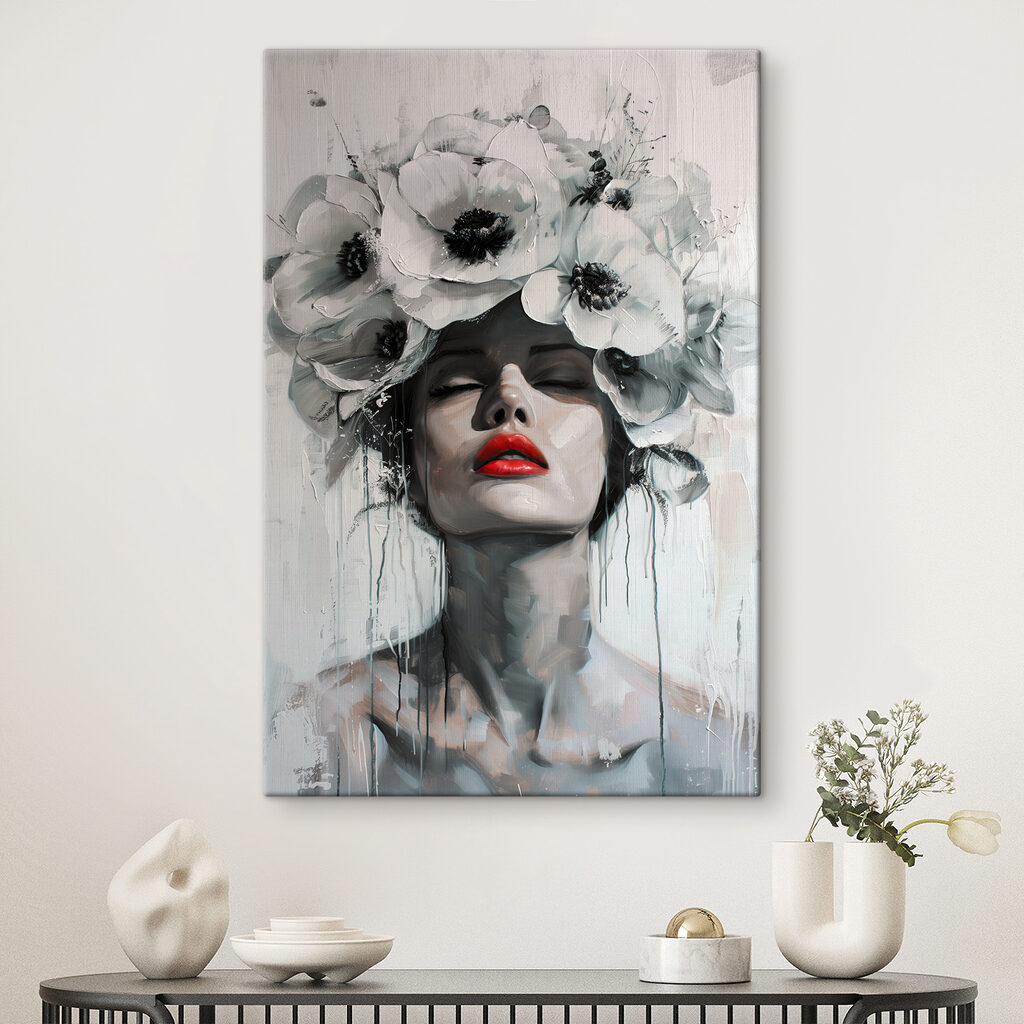 Painting of a woman with flowers on her head Painting of a woman with flowers on her head