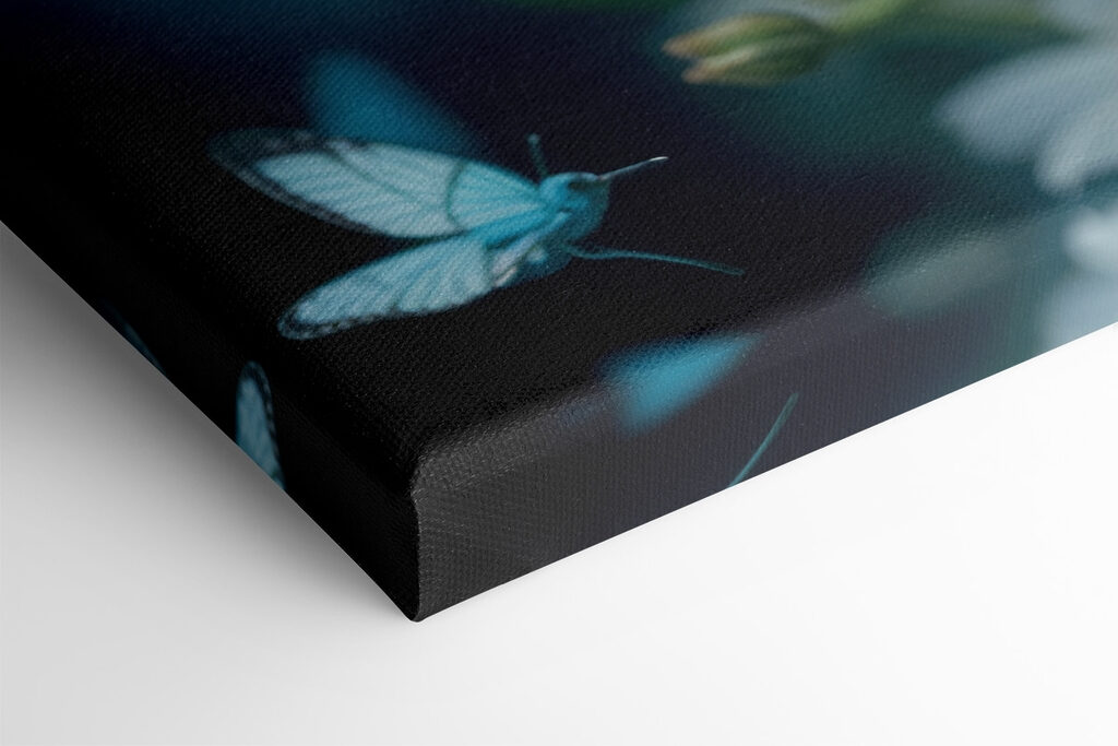 Group of butterflies flying around a white flowers