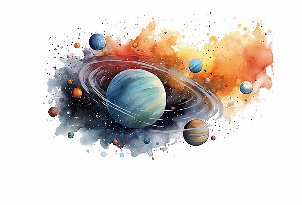 Akvarel planet a hvězd Akvarel planet a hvězd