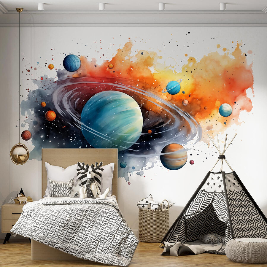 Akvarel planet a hvězd Akvarel planet a hvězd