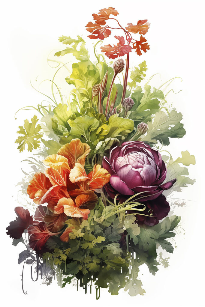 Bouquet of flowers and leaves