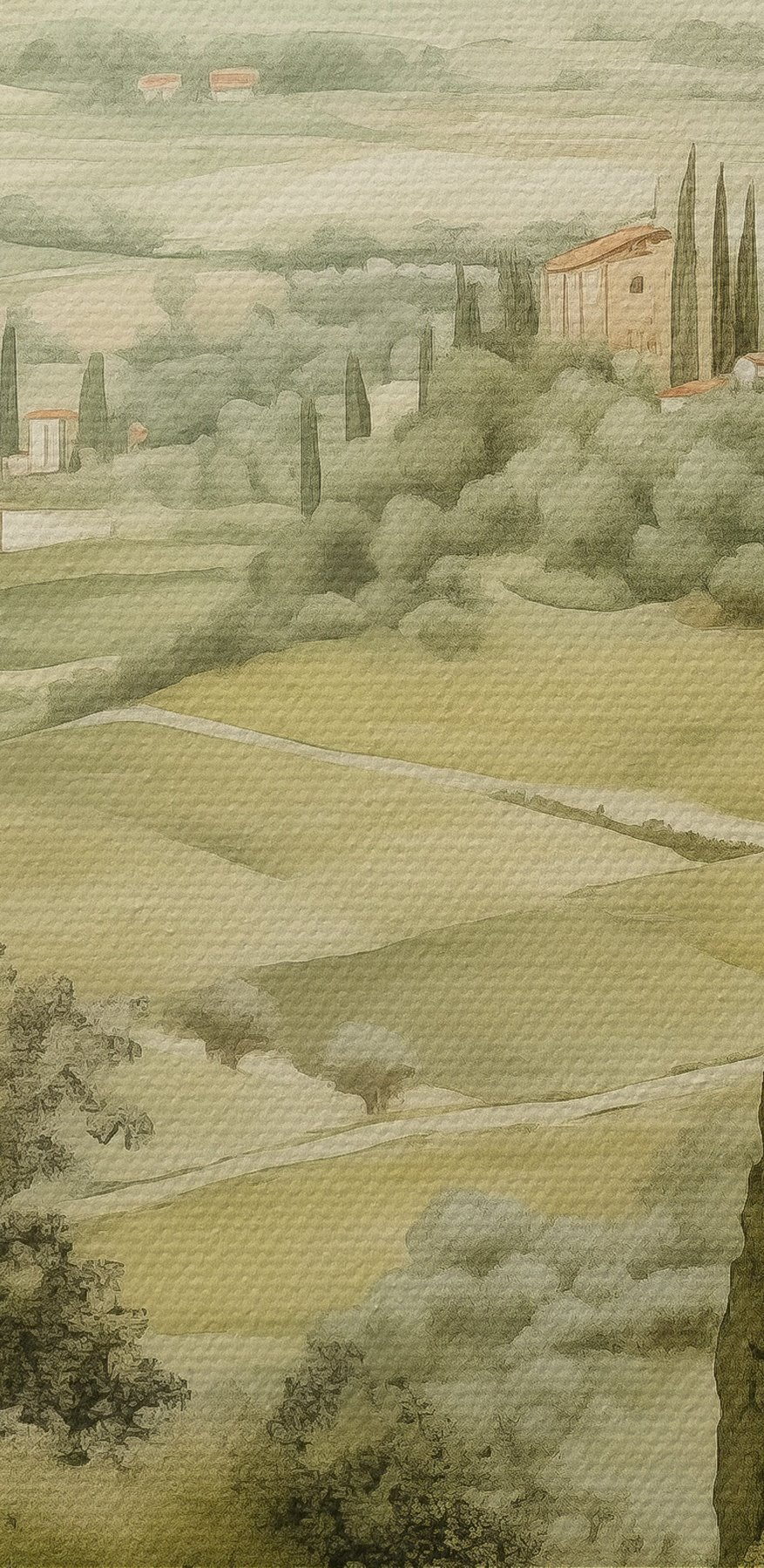 Krajina se stromy a budovami Krajina se stromy a budovami