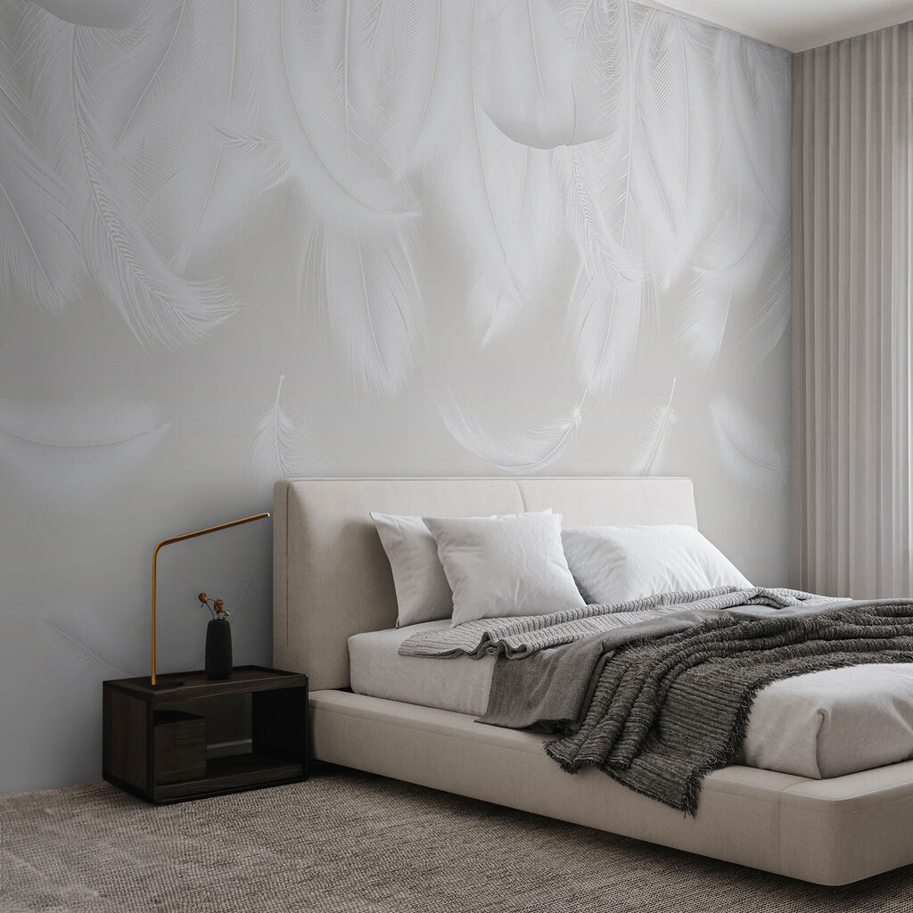 White feathers falling down