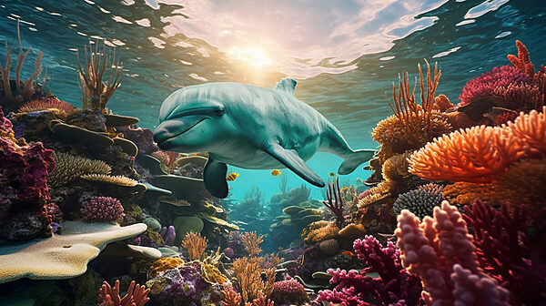 Delfín plavající v oceánu Delfín plavající v oceánu