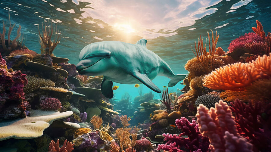 Delfín plavající v oceánu