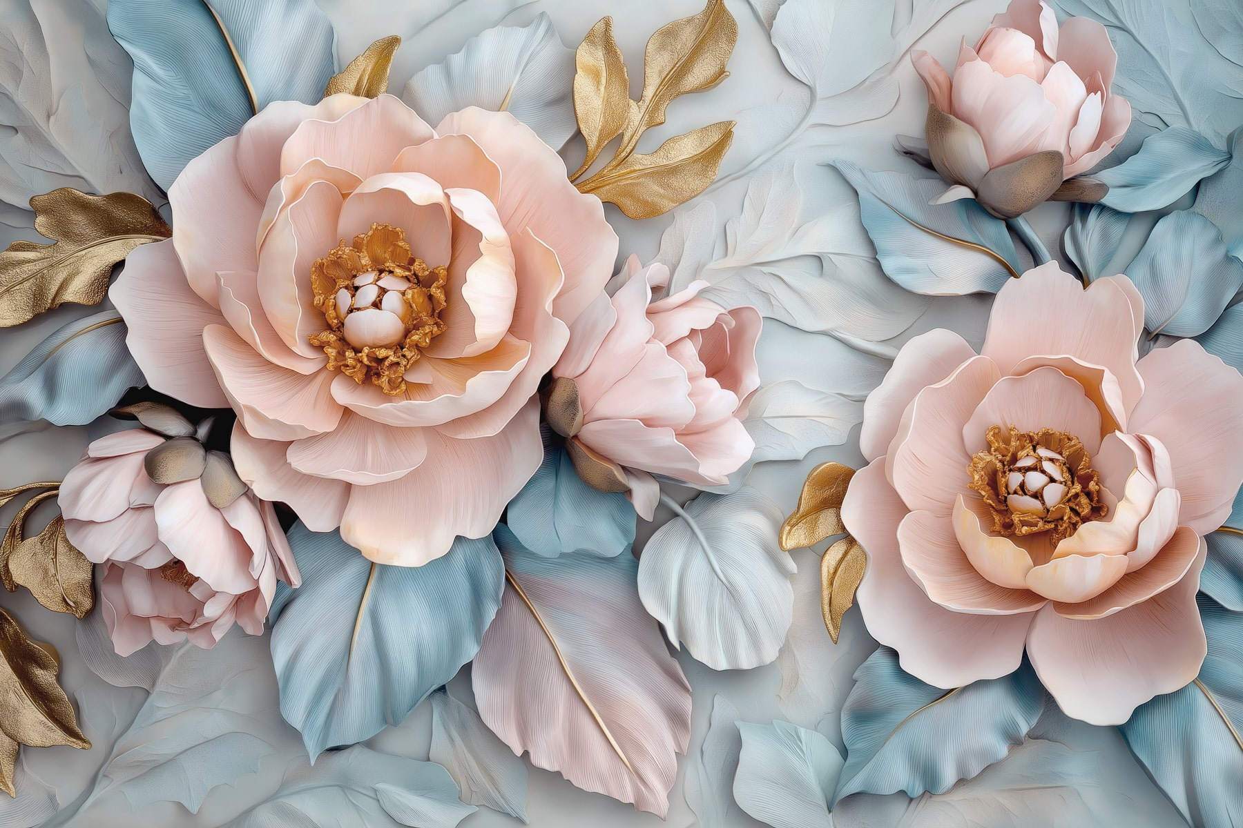 Group of flowers and leaves