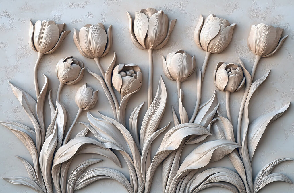 White flower carving on a wall
