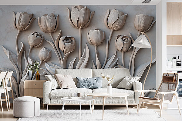 Fototapeta Fototapeta Bílá květinová řezba na zdi (Katalogové číslo: w01852v1)