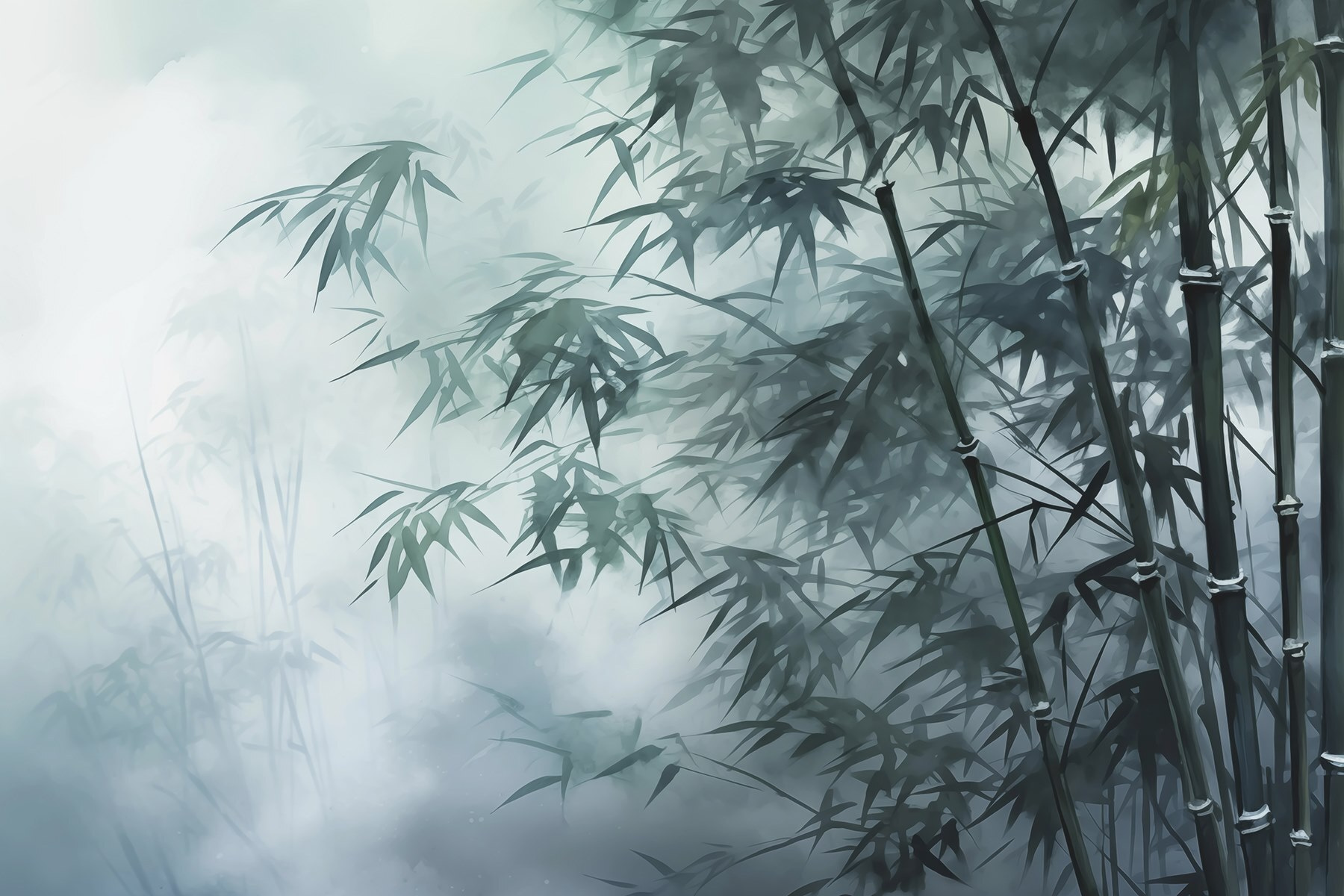 Bamboo trees in the fog