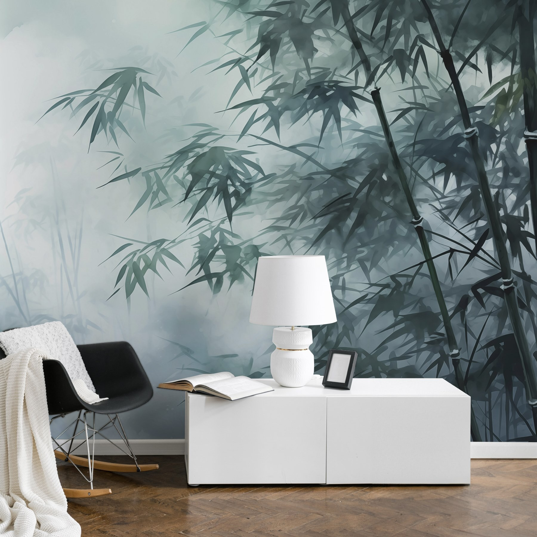 Bamboo trees in the fog