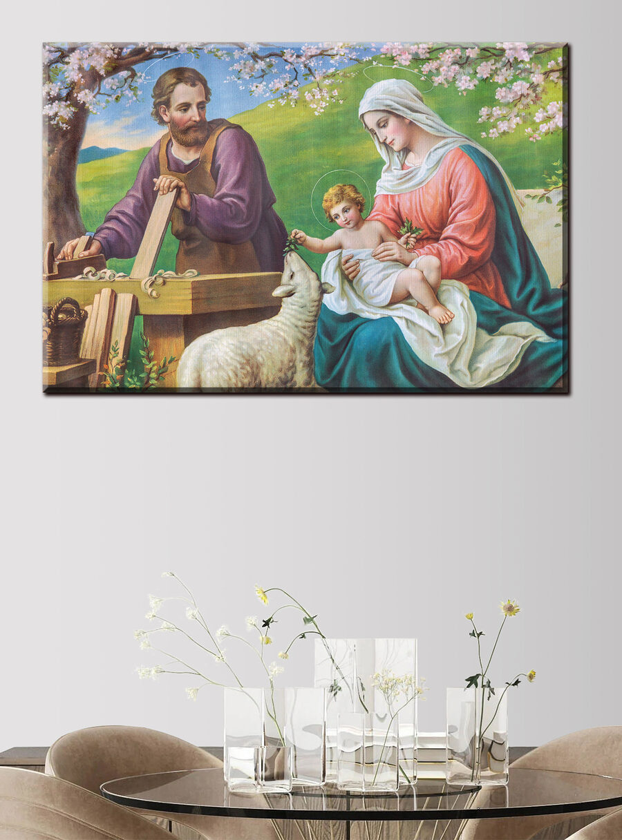 Obraz muže a ženy držících dítě