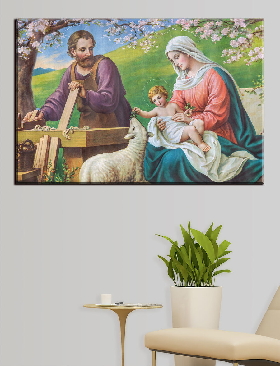 Obraz muže a ženy držících dítě