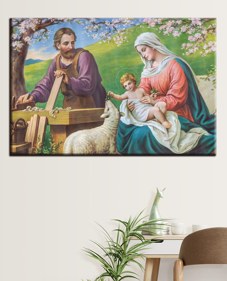 Obraz muže a ženy držících dítě