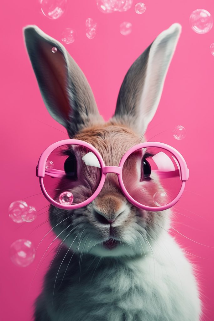 Rabbit wearing pink glasses